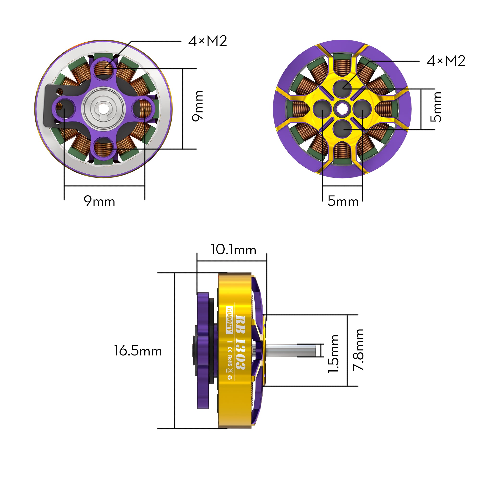 ROBO 1303 6000KV 2-4S Fpv Motor -FLYWOO