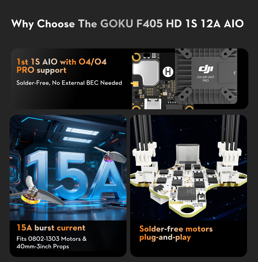 GOKU F405 HD 1S 12A AIO 即插即用 O4  O4 Pro