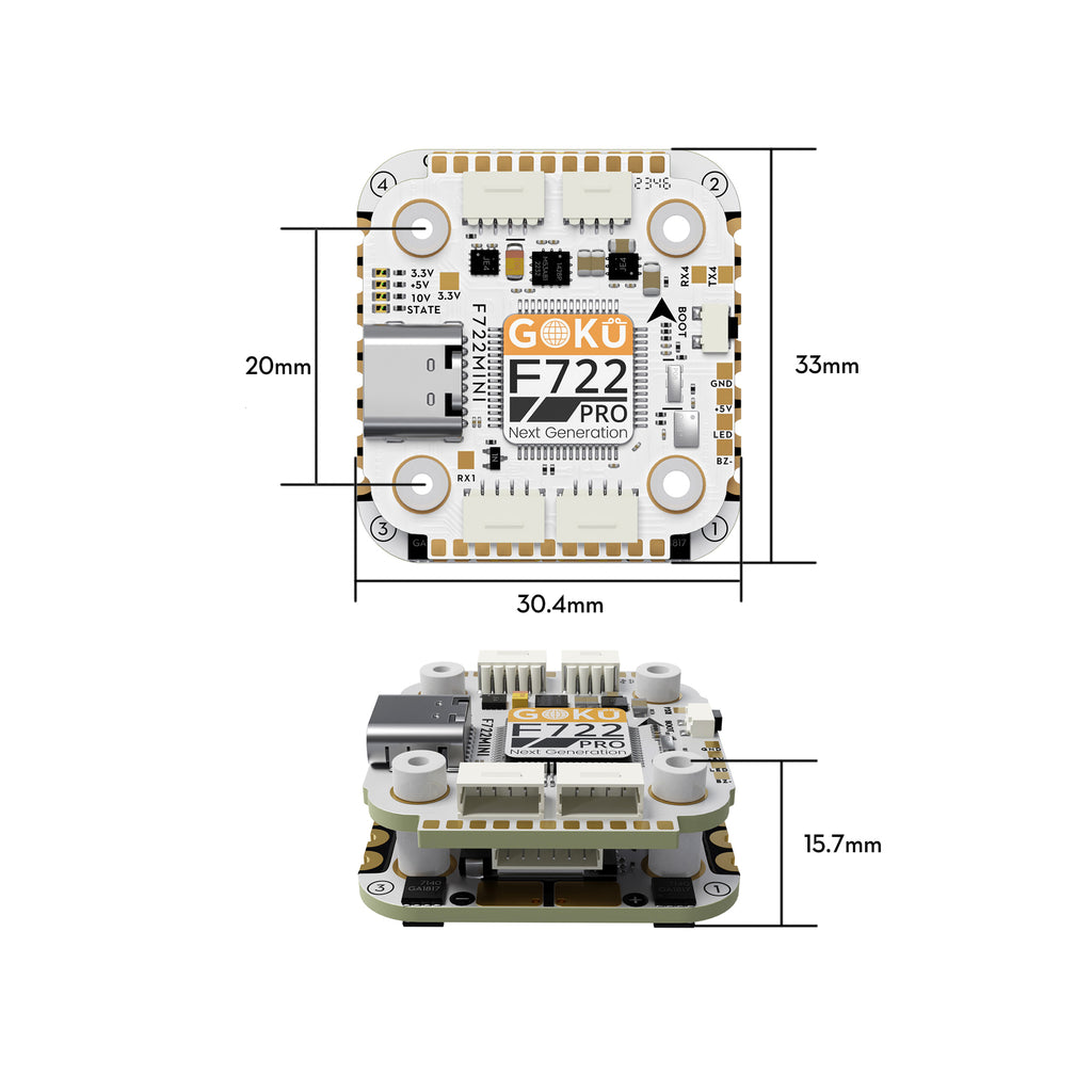 GOKU F722 Pro Mini V2 45A 32Bit 128K 20X20 Stack Plug&Play O4 / O4 Pro-FLYWOO