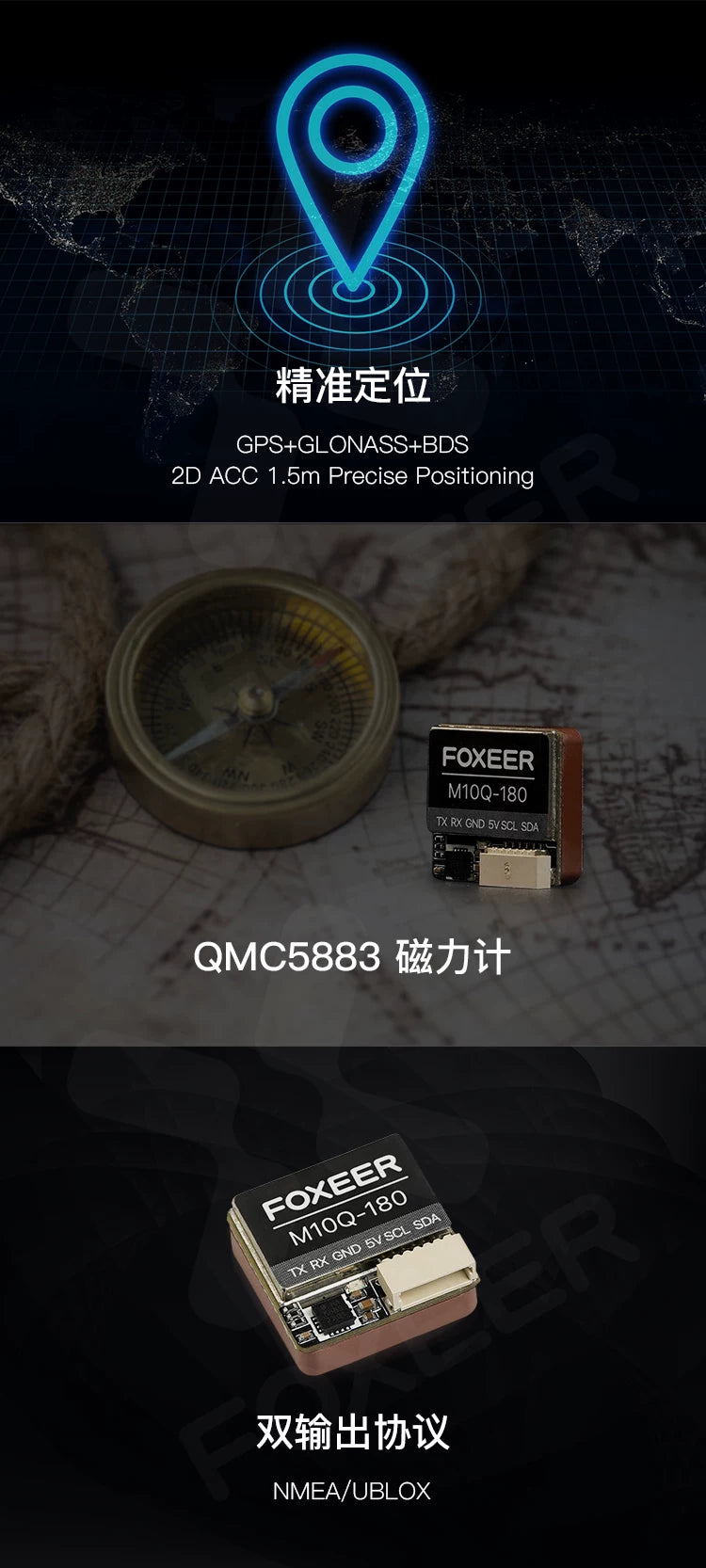 Foxeer M10Q 180 GPS FPV穿越機 5883 雙協議 精準定位 帶羅盤
