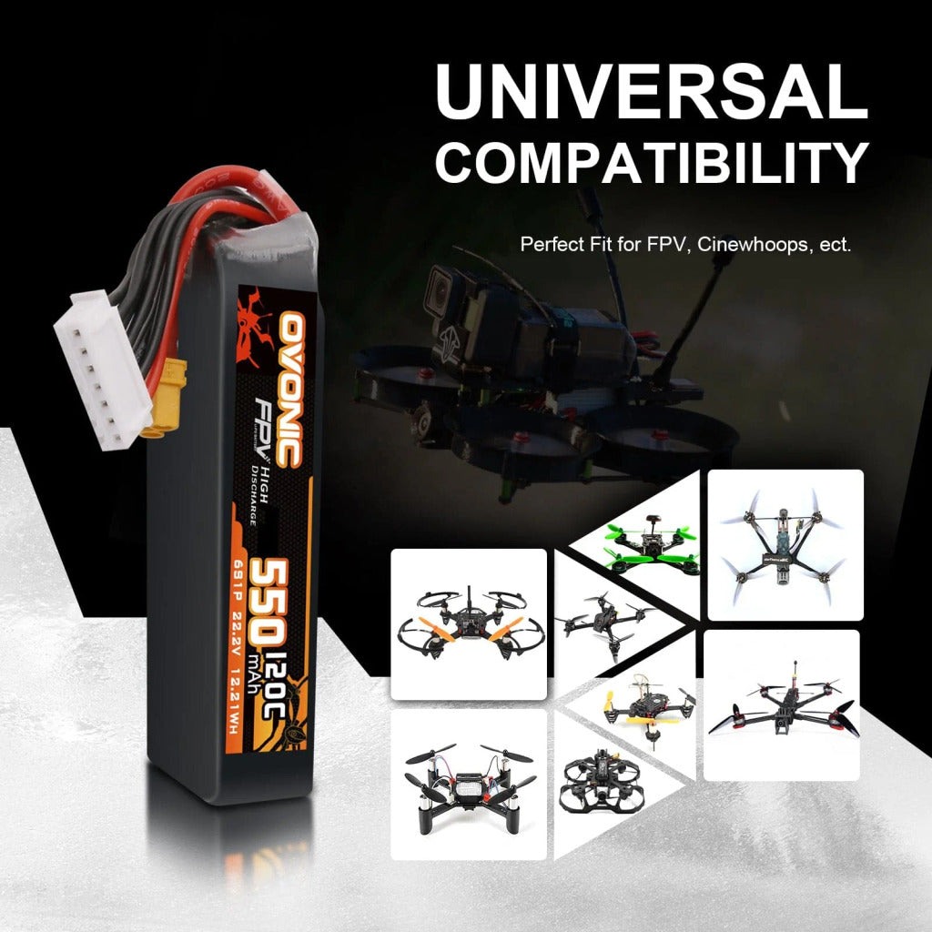 【Ovonic歐牌】120C 6S 550mAh&nbsp; 22.2V 適用於 FPV Cinewhoop 帶 XT30 一盒兩顆裝