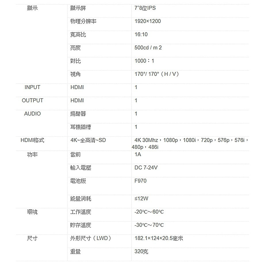 LILLIPUT利利普 A7s 7吋LCD液晶螢幕 4K HDMI 攝像 監視器 顯示器 單眼 5D4 A7
