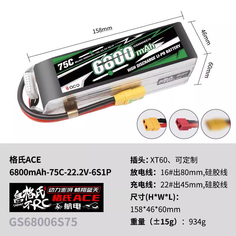 【TATTU格氏】1300 3000 5300 6000mAh 75C 6S 22.2V