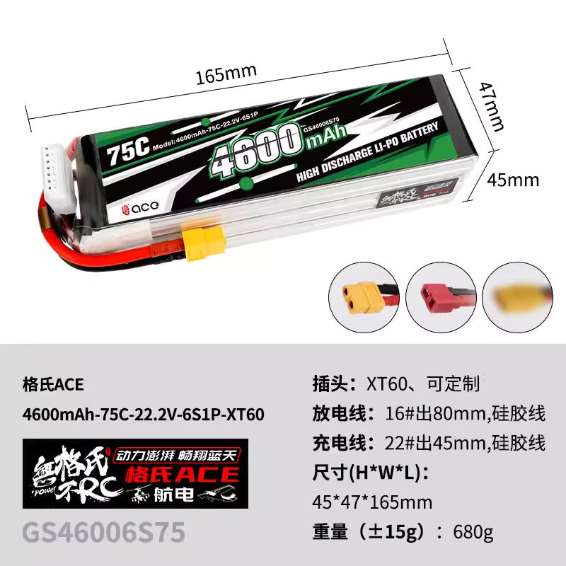 【TATTU格氏】1300 3000 5300 6000mAh 75C 6S 22.2V