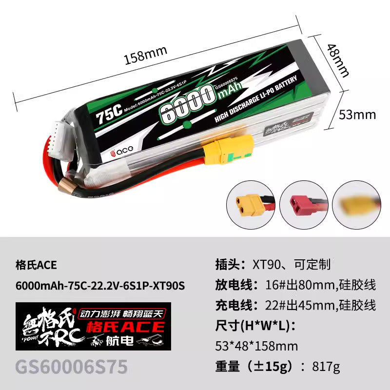 【TATTU格氏】1300 3000 5300 6000mAh 75C 6S 22.2V