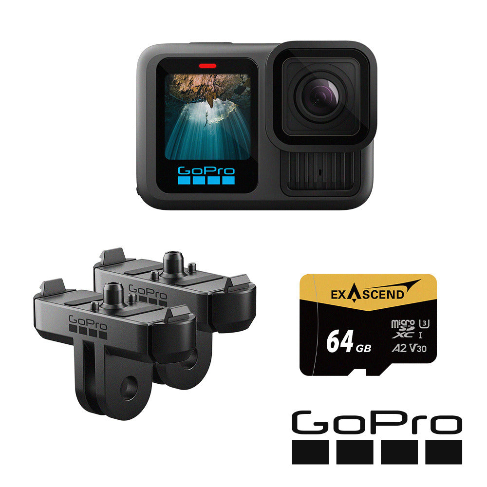 HERO13 Black 雙磁吸快接套組 (HERO13單機+磁吸式扣鎖固定座2入+64G記憶卡)