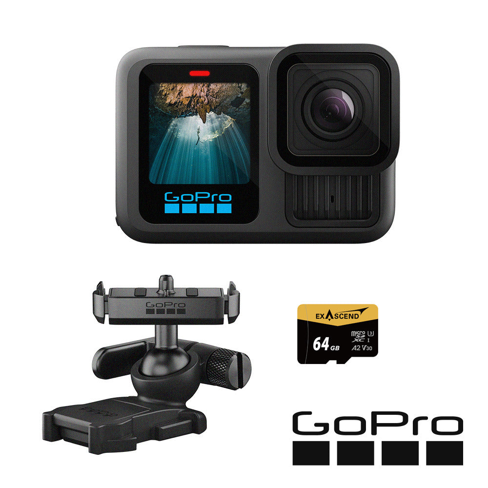 【GoPro】HERO13 Black 磁吸助拍套組 (HERO13單機+磁吸式扣鎖球型連接固定座+64G記憶卡)