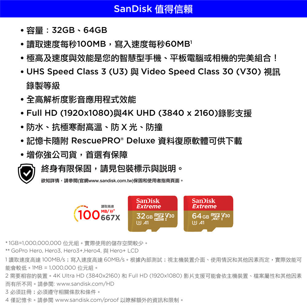 【SanDisk】Extreme® 32GB/64GB/128GB/256GB/512GB microSDXC™ 記憶卡(紅金卡)