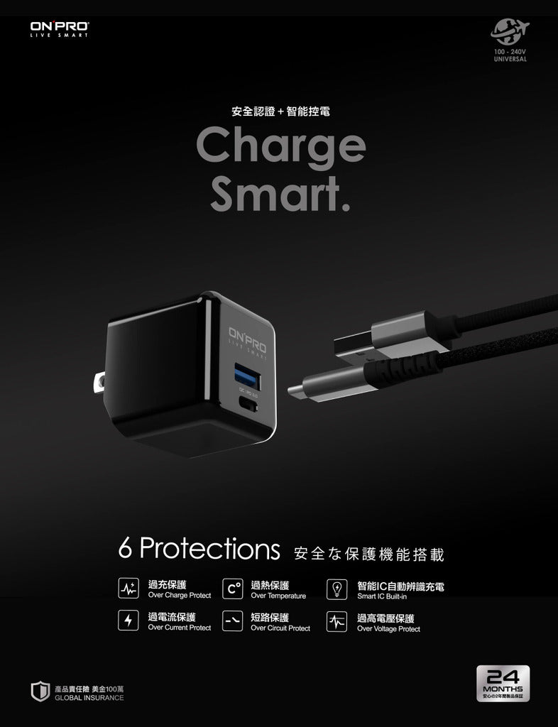 【ONPRO鴻普】UC-2P01 MAX GAN 48W 氮化鎵超急速PD充電器
