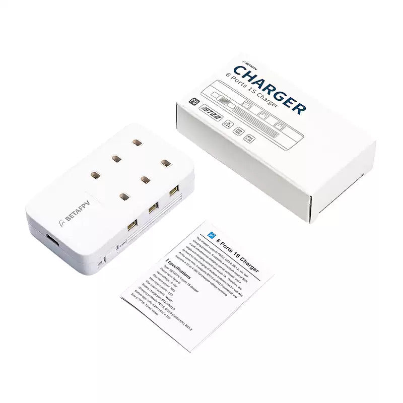 【BETAFPV百達】6 Ports 1S Battery Charger & Adapter｜6口充電器+充電頭