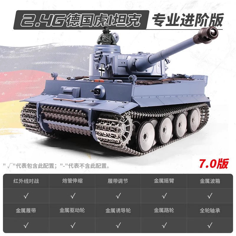 [酷飛] 恆龍金屬遙控坦克玩具車虎式虎一履帶式無線電動對戰可發射遙控車