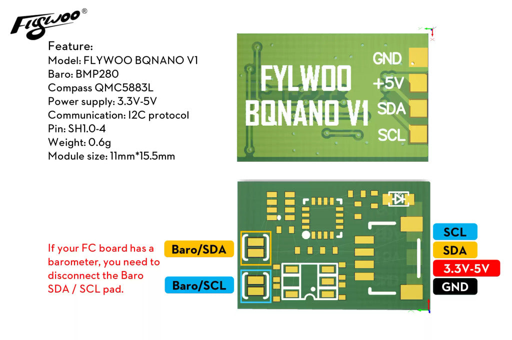 Flywoo BQNANO V1.0 氣壓計+羅盤 模塊