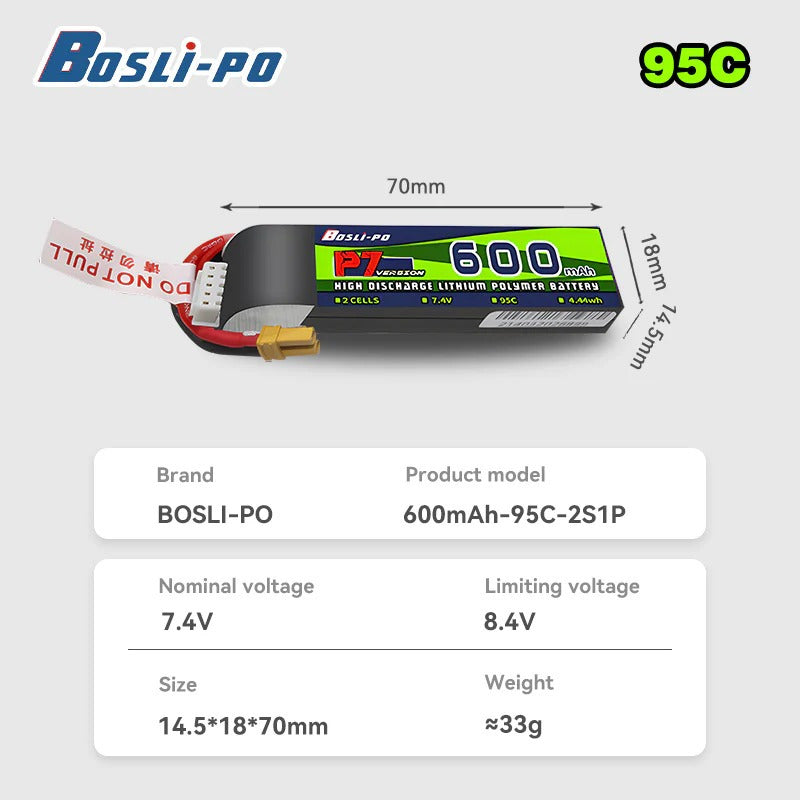 Boslipo P7 Version 600mAh 95C 2/3/4S FPV Battery