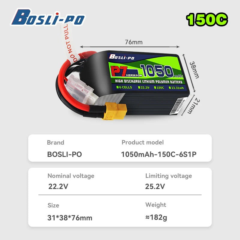 Boslipo P7 Version 1050mAh 150C 4/6/8S FPV Battery