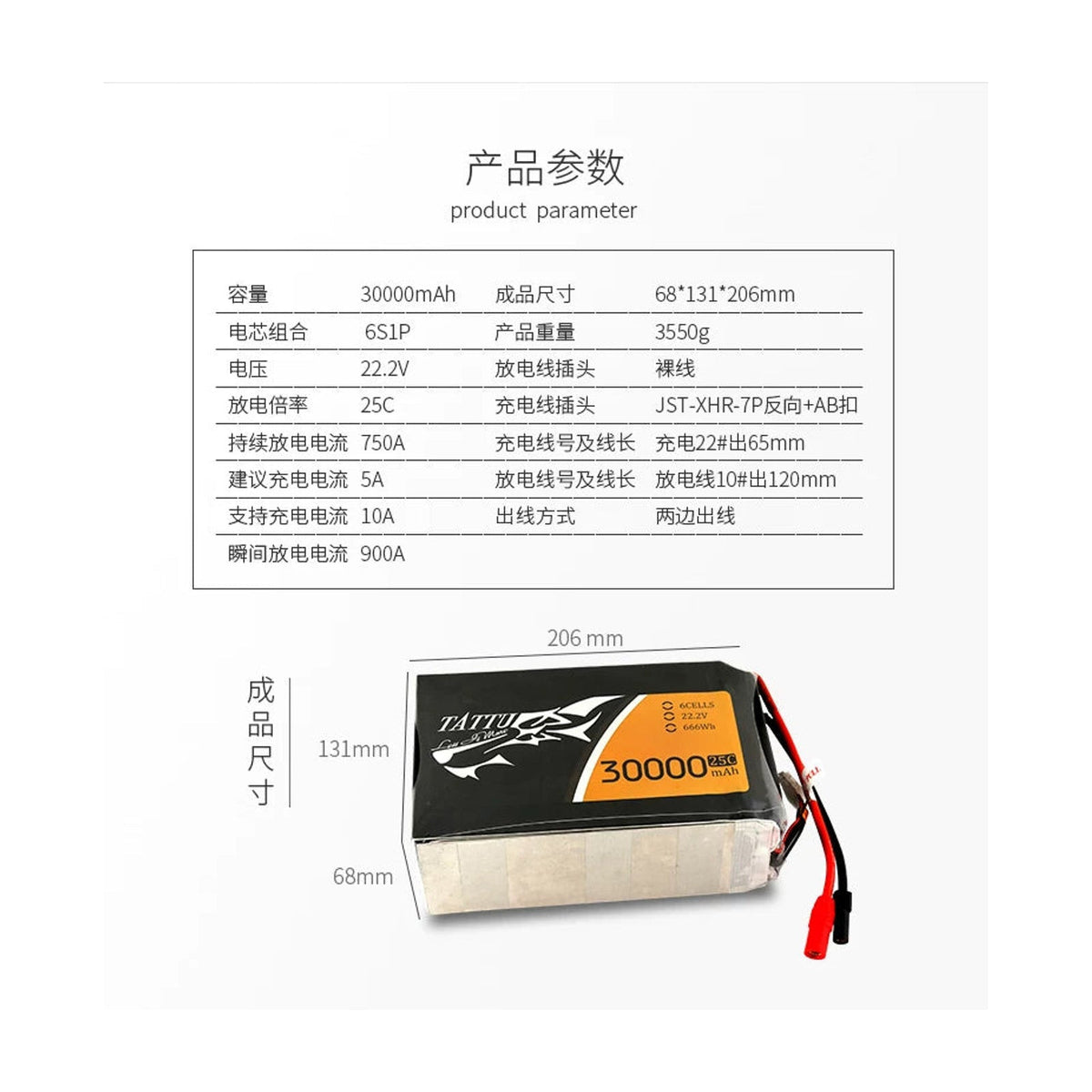【TATTU格氏】16000/22000mAh 6S 22.2V高壓植保全防測繪無人機鋰電池 白底正方形主圖