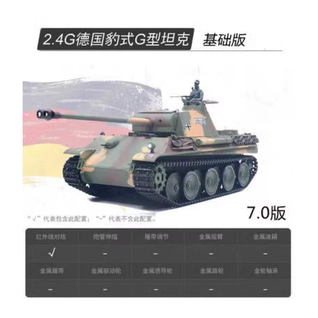 [酷飛] 恆龍遙控金屬坦克德國豹式G型玩具車軍事模型男孩電動遙控車3879