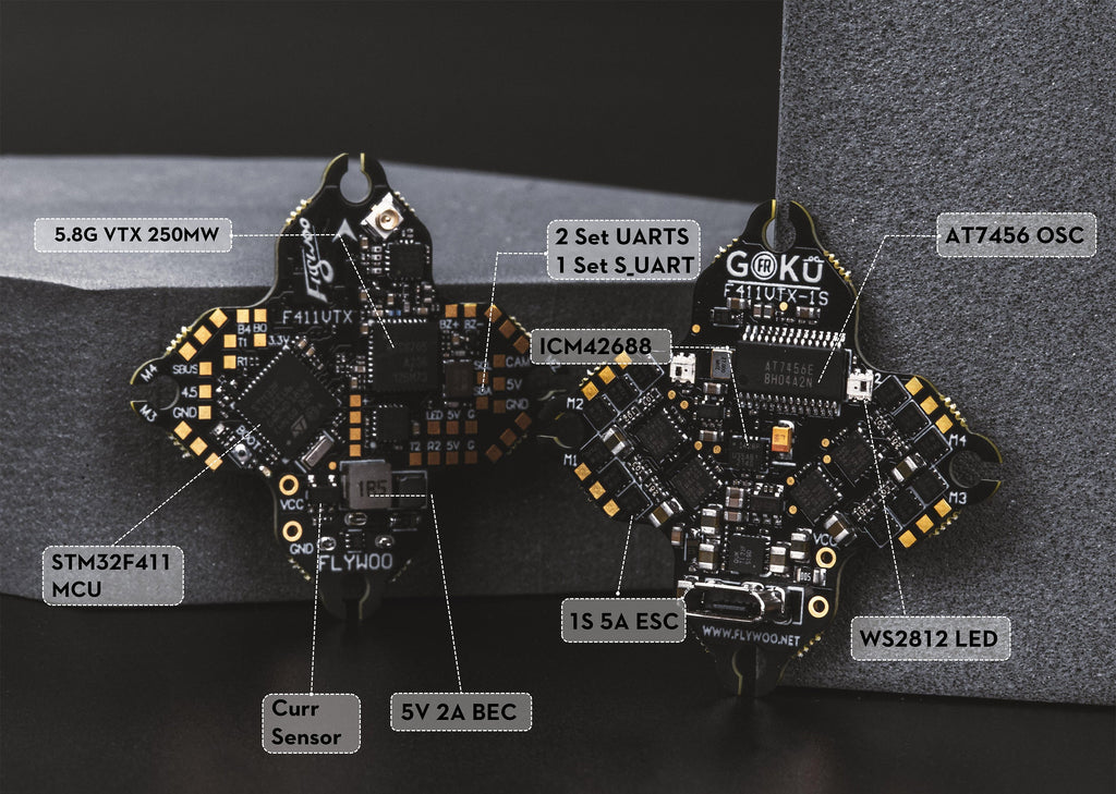 GOKU Versatile F411 VTX 1S 5A AIO V2.0  w/ 250mw vtx , 25.5X25.5-FLYWOO