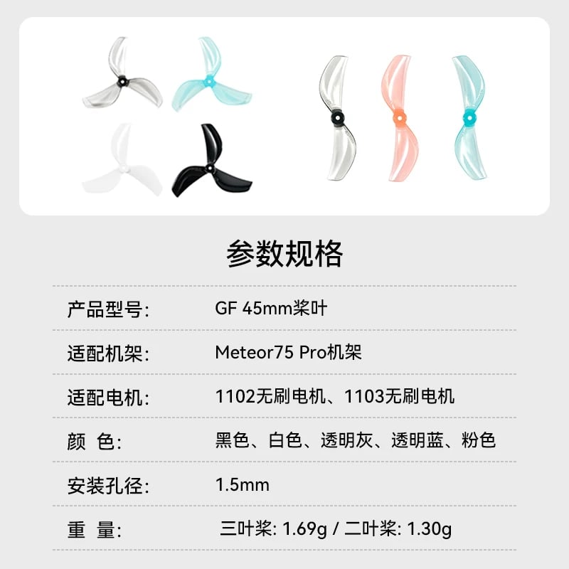 BETAFPV  微型競速穿越無人機1.5mm孔徑3葉槳（4個裝）GF45mm槳葉 官方產品圖