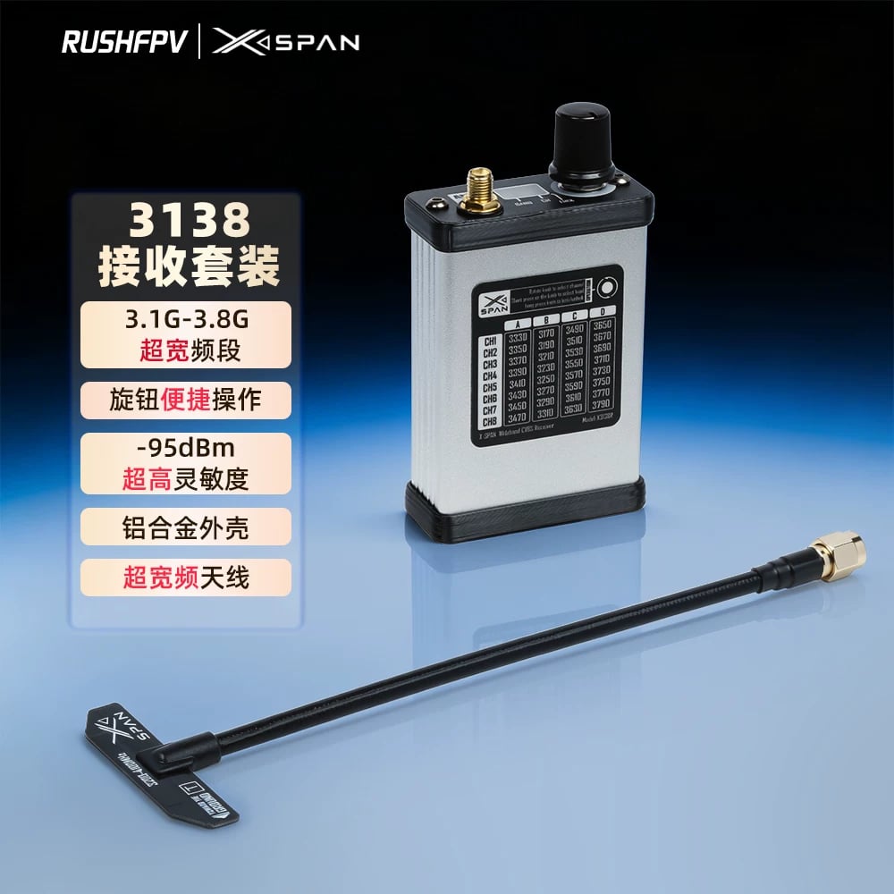 RUSHFPV3.1G-3.8G超寬頻段接收機天線套裝穿越機固定翼航模接收機