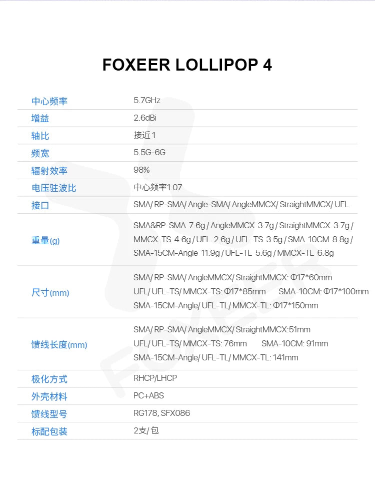 FOXEER 棒棒糖 Lollipop 4天線 FPV航模 5.8G發射接收全向 2根 商品圖片 5
