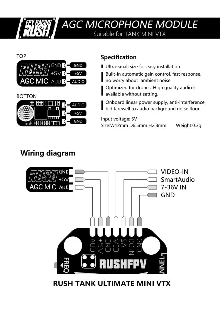 RUSHFPV 外接超小型 AGC 圖傳麥克風 外接音訊 VTX用 商品圖片 3