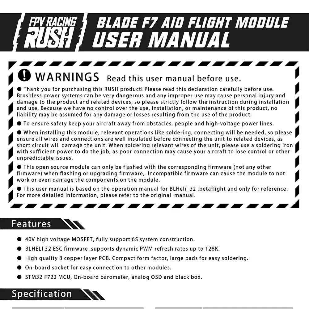 RUSHFPV F722 45A AIO電調飛控25*25孔位FPV 穿越機 商品圖片 3