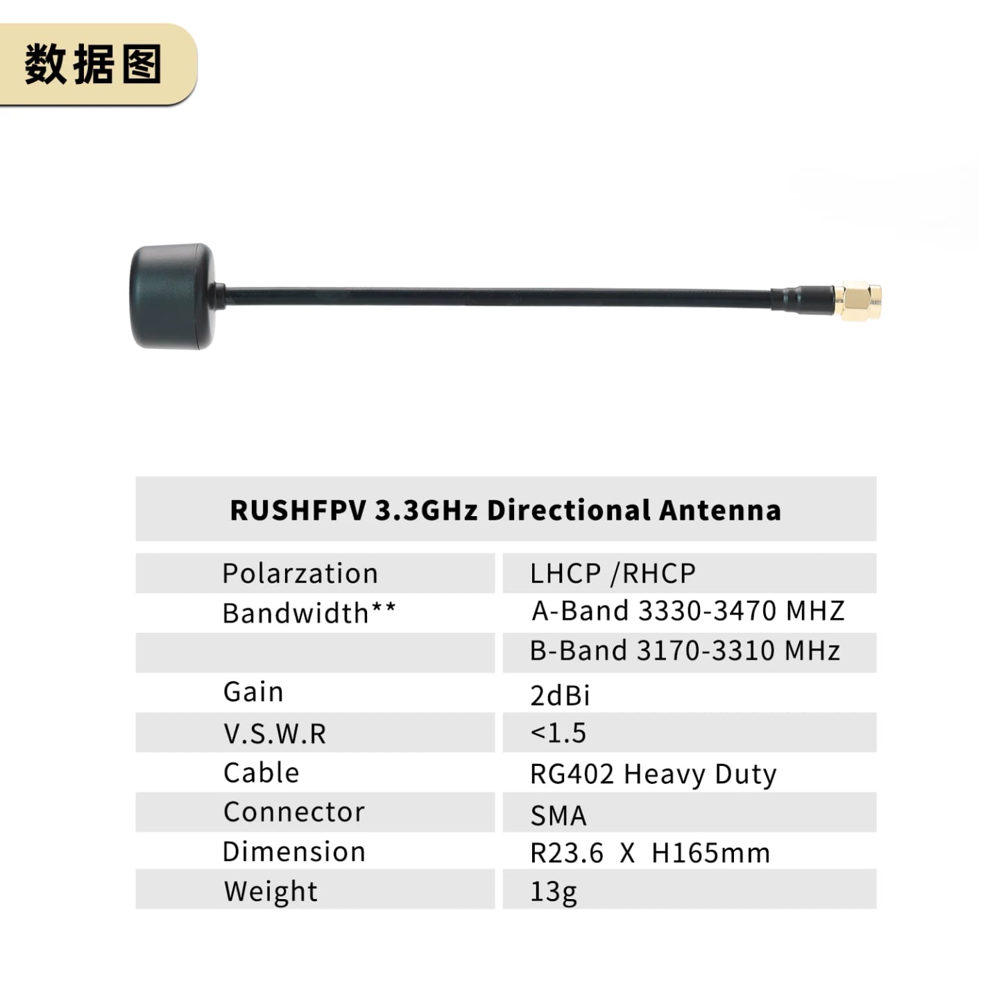 穿越機天線棒棒糖RUSHFPV 3.3G模擬數字圖傳眼鏡圓極化SMA頭天線 商品圖片 2