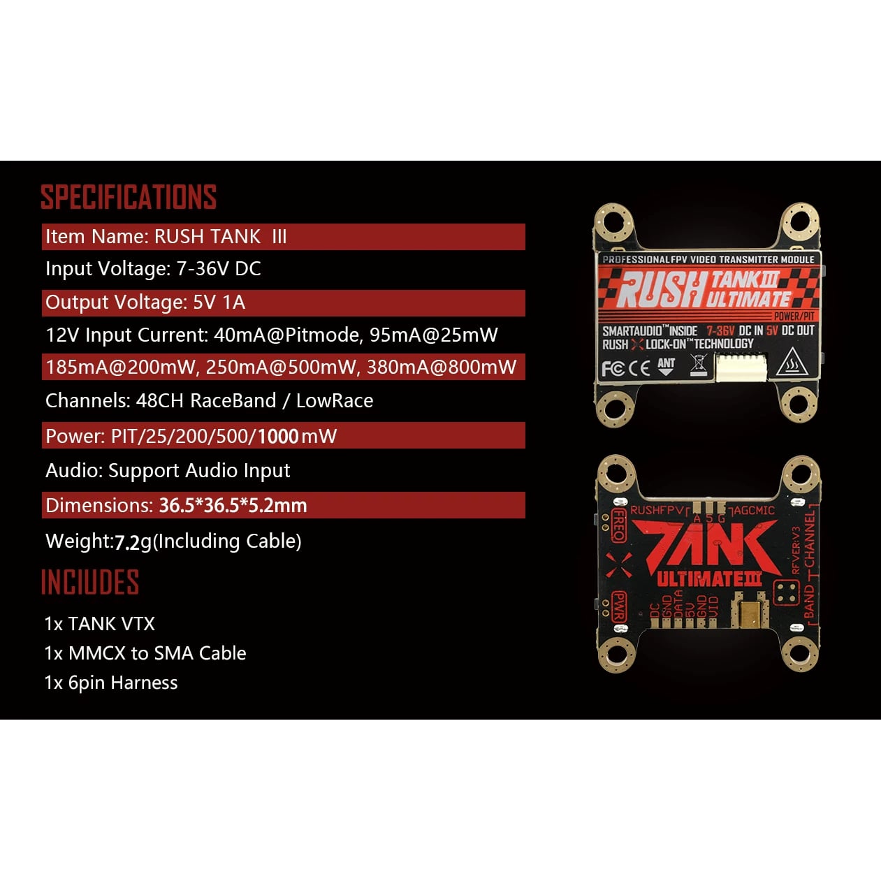 RUSHFPV TANK3 PIT/25/200/500/1000mw 競賽 穿越機 模擬圖傳 商品圖片 3